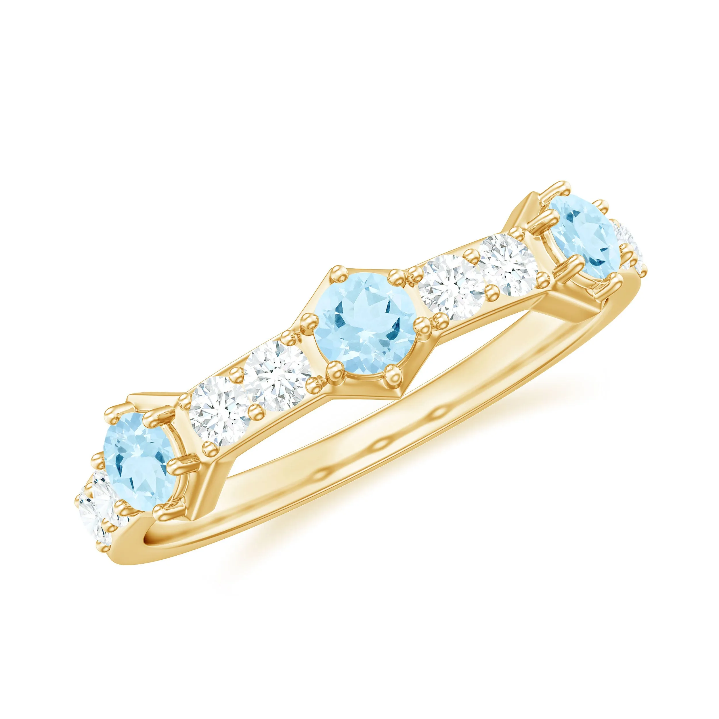 Real Aquamarine and Diamond Half Eternity Ring
