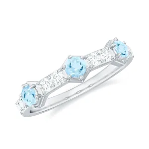 Real Aquamarine and Diamond Half Eternity Ring