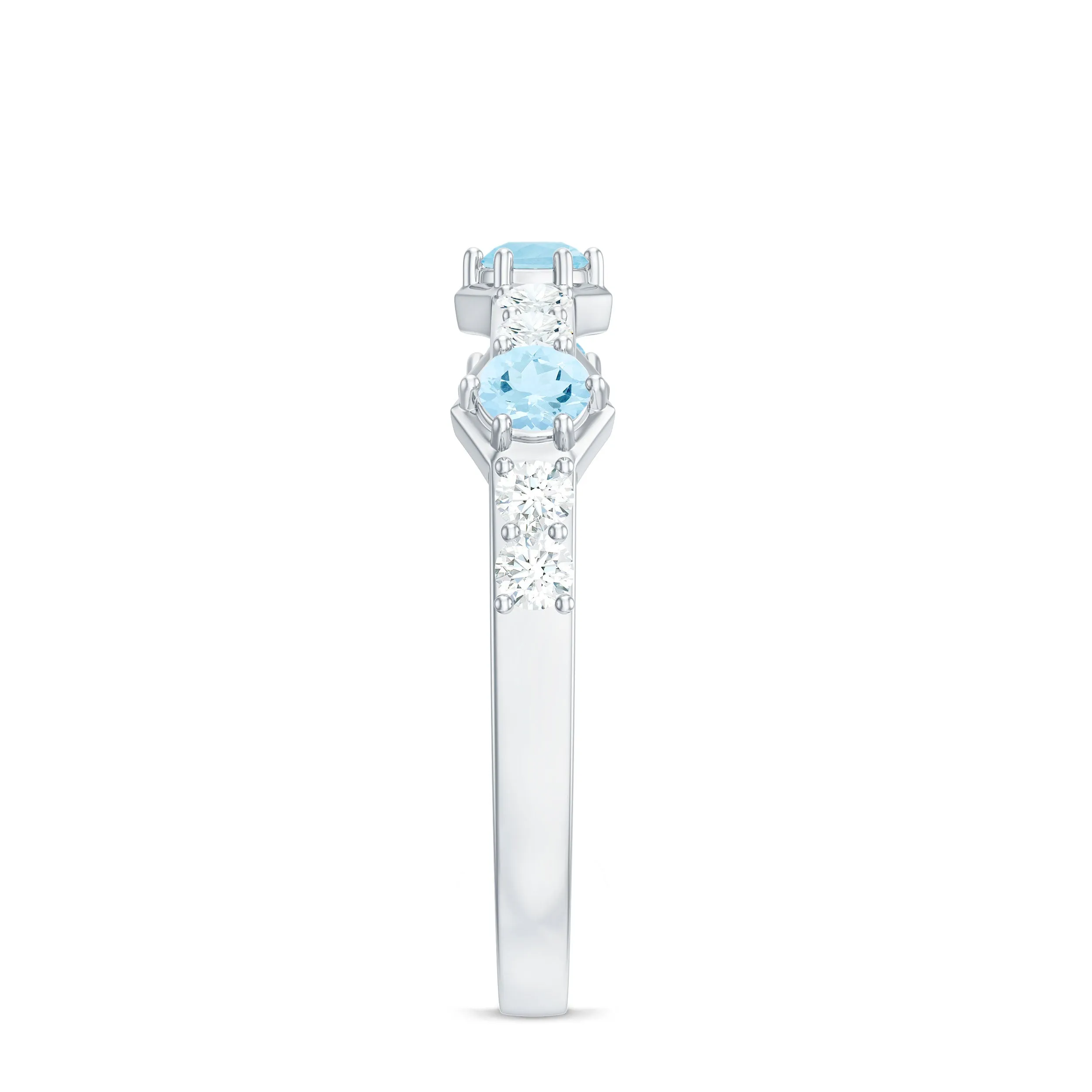 Real Aquamarine and Diamond Half Eternity Ring