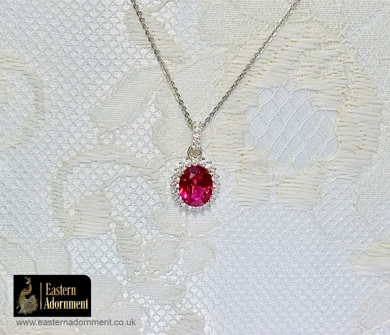 Red Siberian Quartz and CZ Pendant