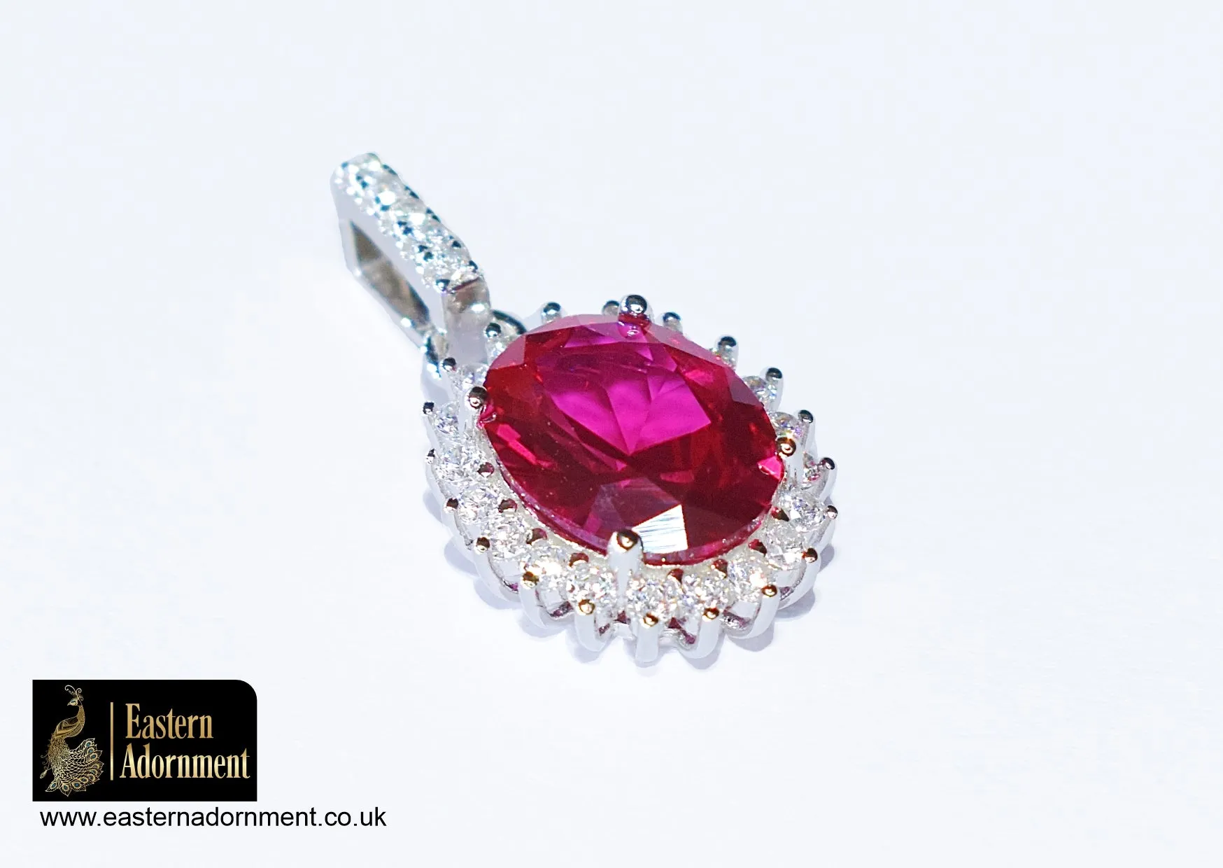 Red Siberian Quartz and CZ Pendant