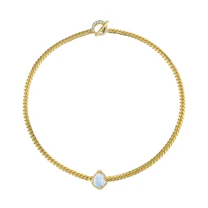 Reversible Baby Queen Moonstone Water Drop Cuban Necklace | Ready to Ship
