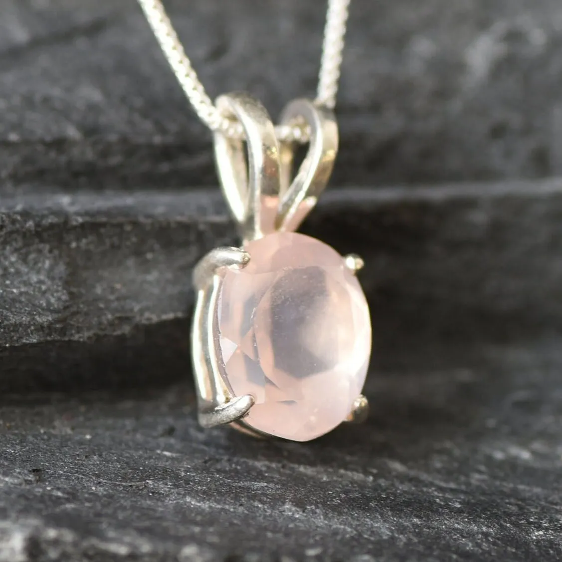 Rose Quartz Pendant - Natural Quartz Necklace - Pink Oval Pendant