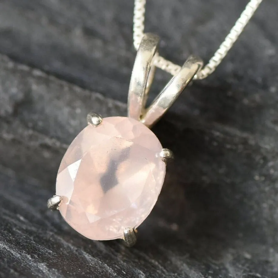Rose Quartz Pendant - Natural Quartz Necklace - Pink Oval Pendant