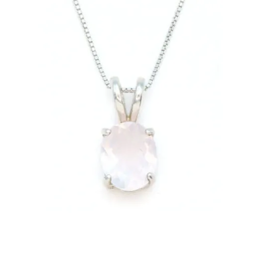 Rose Quartz Pendant - Natural Quartz Necklace - Pink Oval Pendant