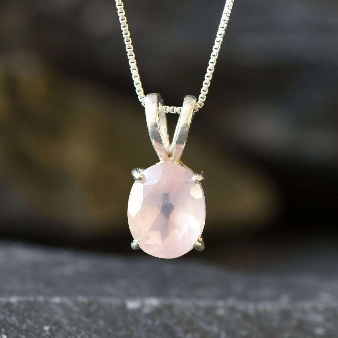 Rose Quartz Pendant - Natural Quartz Necklace - Pink Oval Pendant
