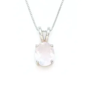 Rose Quartz Pendant - Natural Quartz Necklace - Pink Oval Pendant