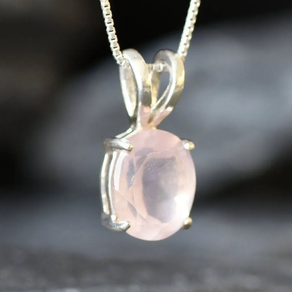 Rose Quartz Pendant - Natural Quartz Necklace - Pink Oval Pendant