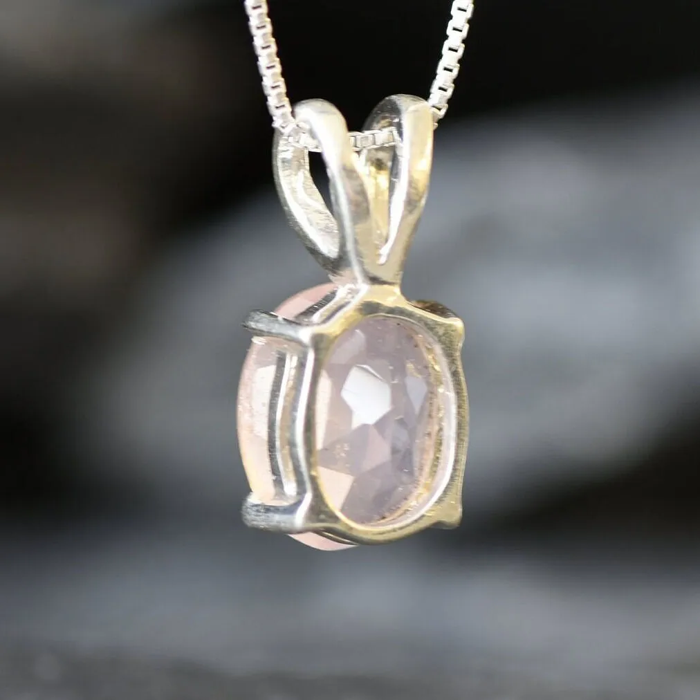 Rose Quartz Pendant - Natural Quartz Necklace - Pink Oval Pendant