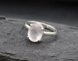 Rose Quartz Ring - Pink Solitaire Ring - Minimalist Oval Ring
