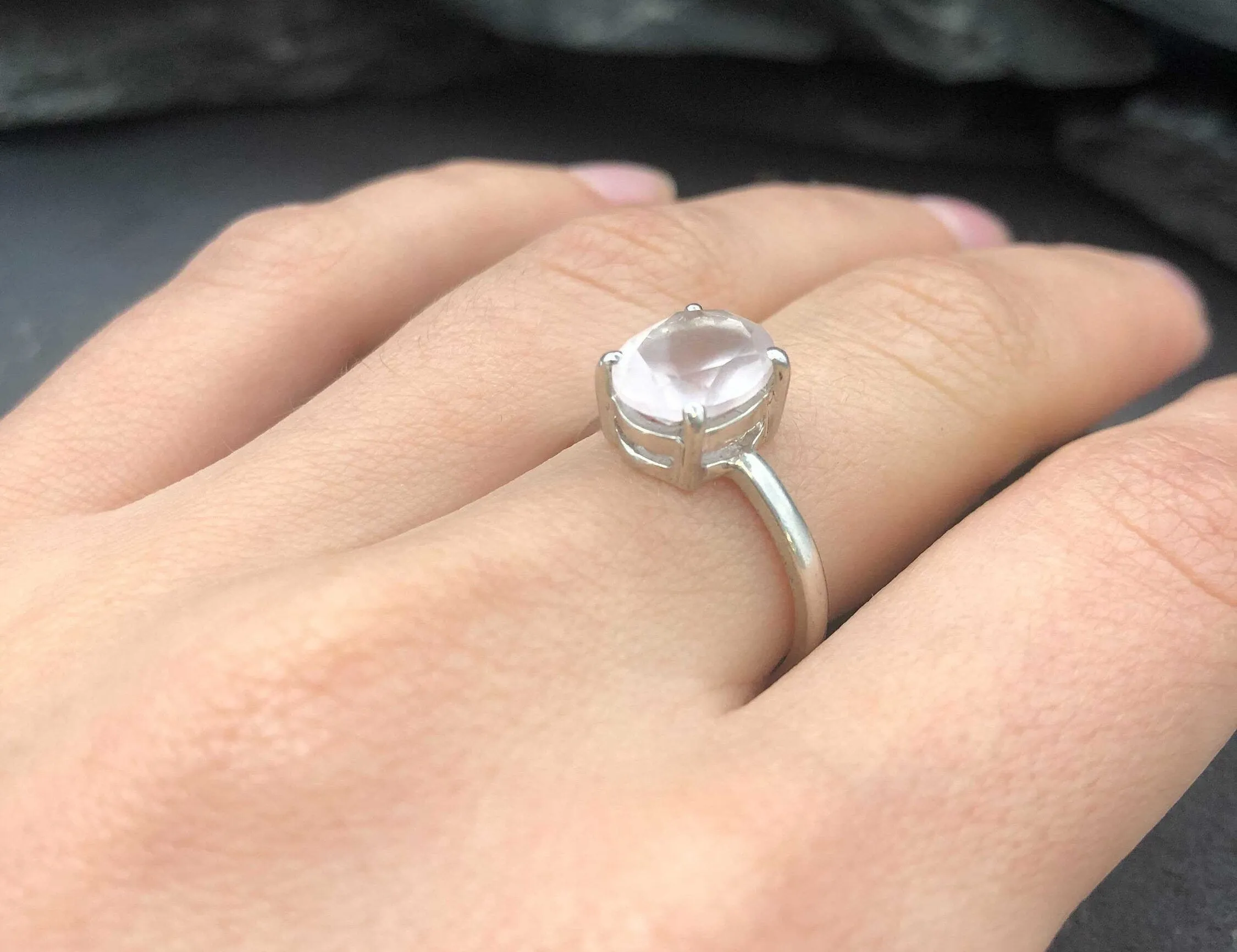 Rose Quartz Ring - Pink Solitaire Ring - Minimalist Oval Ring