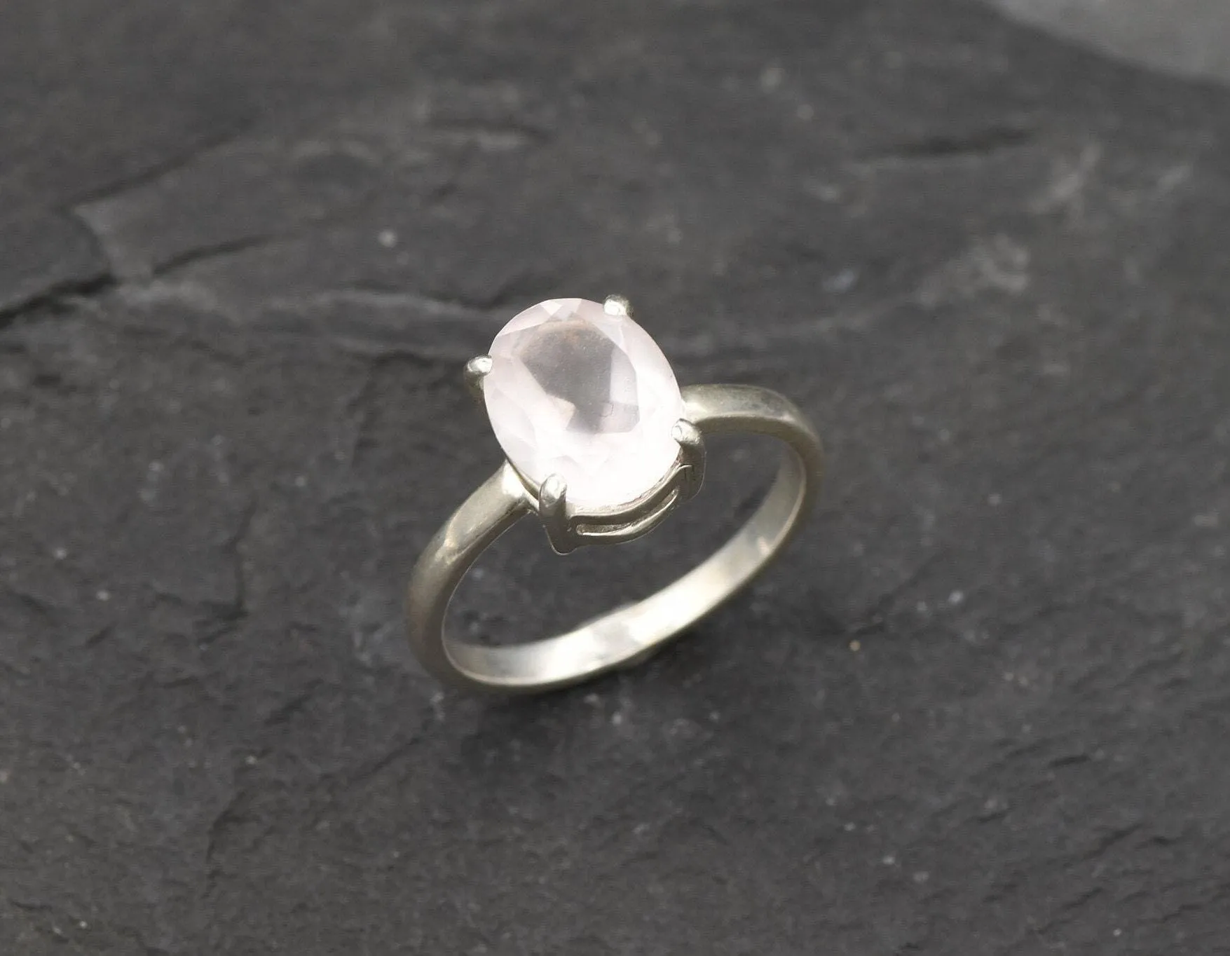Rose Quartz Ring - Pink Solitaire Ring - Minimalist Oval Ring