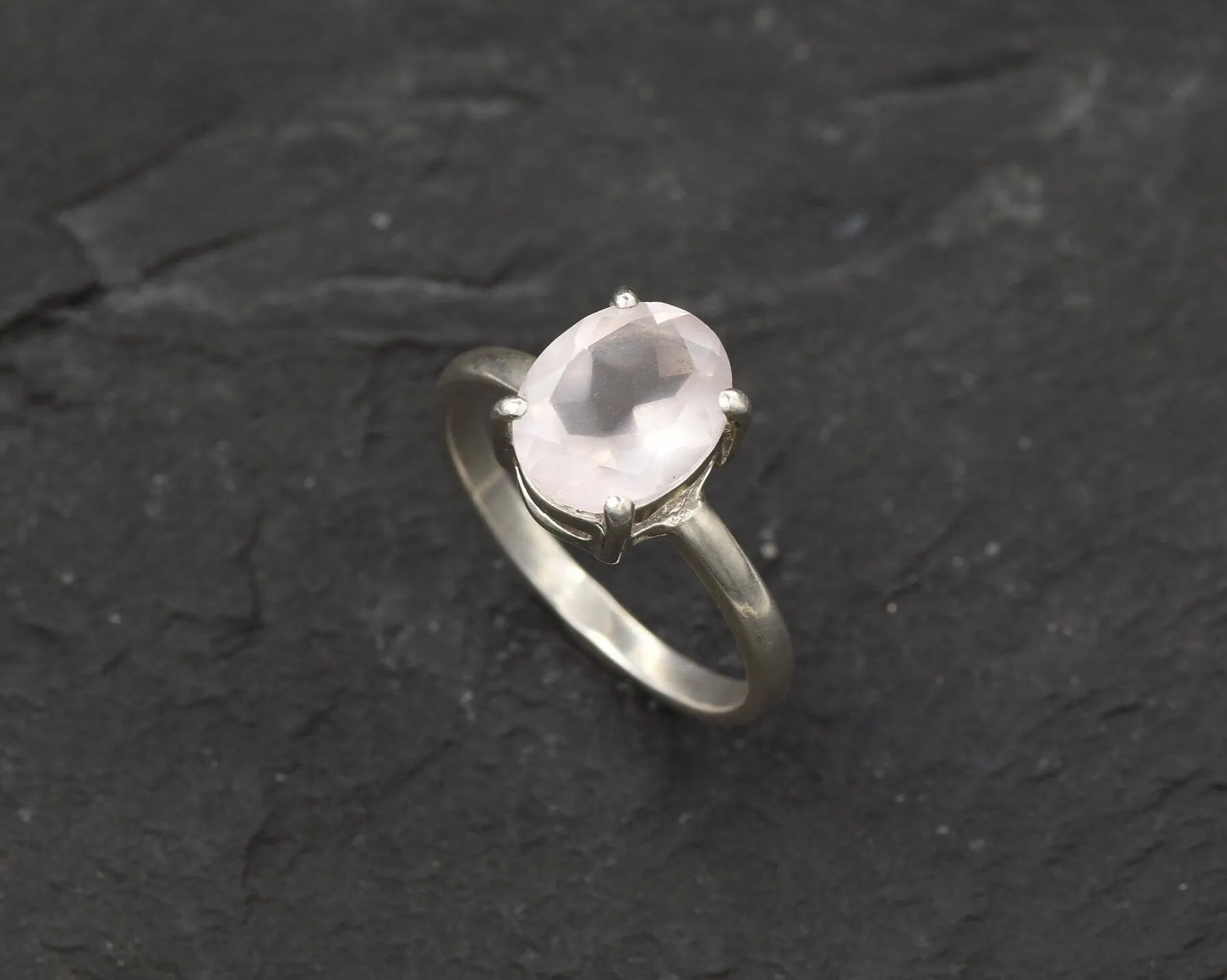 Rose Quartz Ring - Pink Solitaire Ring - Minimalist Oval Ring