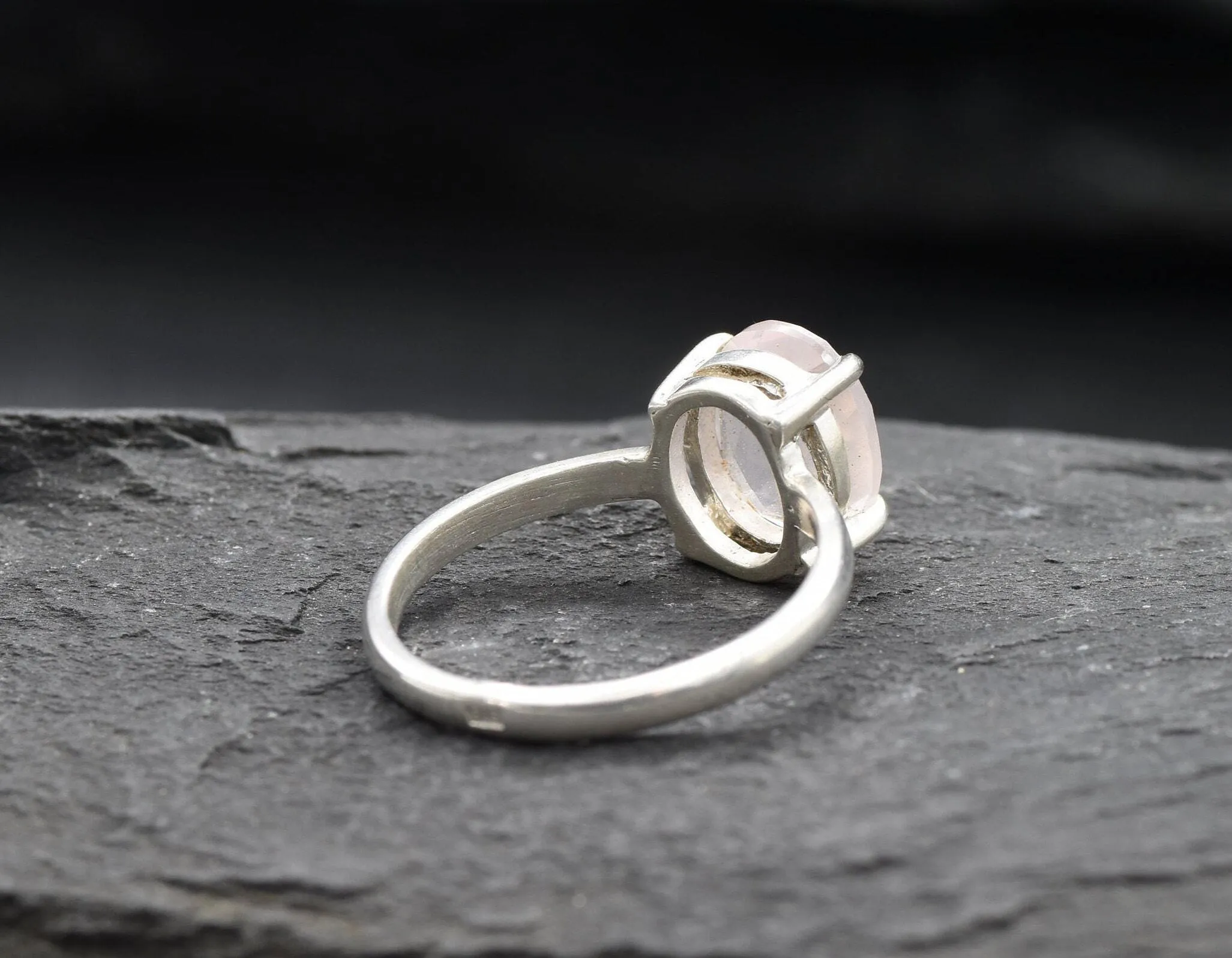 Rose Quartz Ring - Pink Solitaire Ring - Minimalist Oval Ring