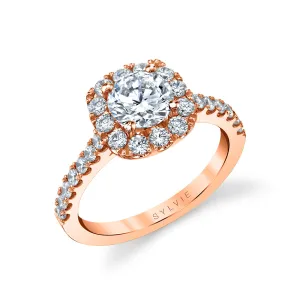 Round Cushion Cut Classic Halo Engagement Ring - Jacalyn 18k Gold Rose
