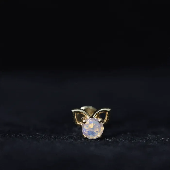 Round Ethiopian Opal Cute Cat Cartilage Earring