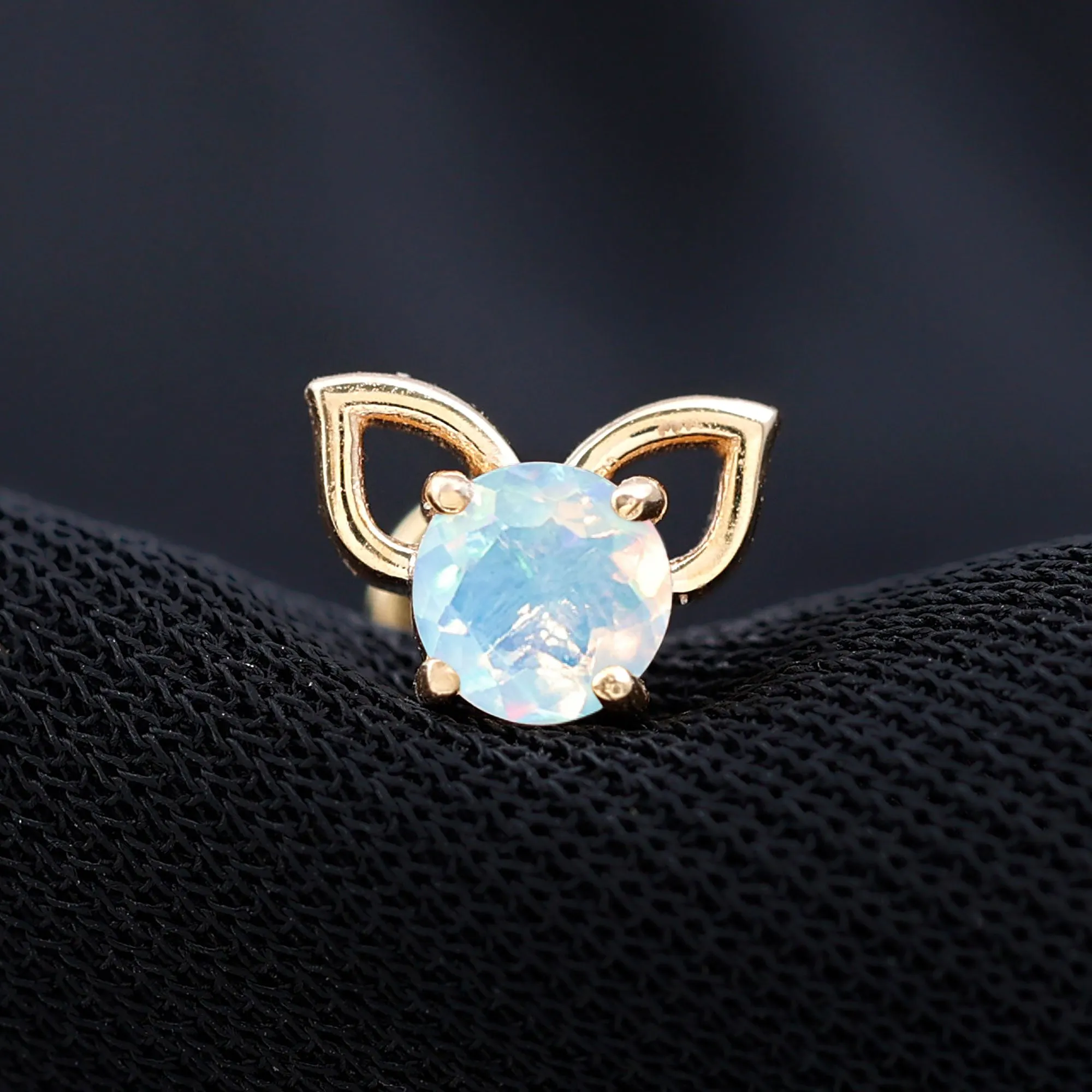 Round Ethiopian Opal Cute Cat Cartilage Earring