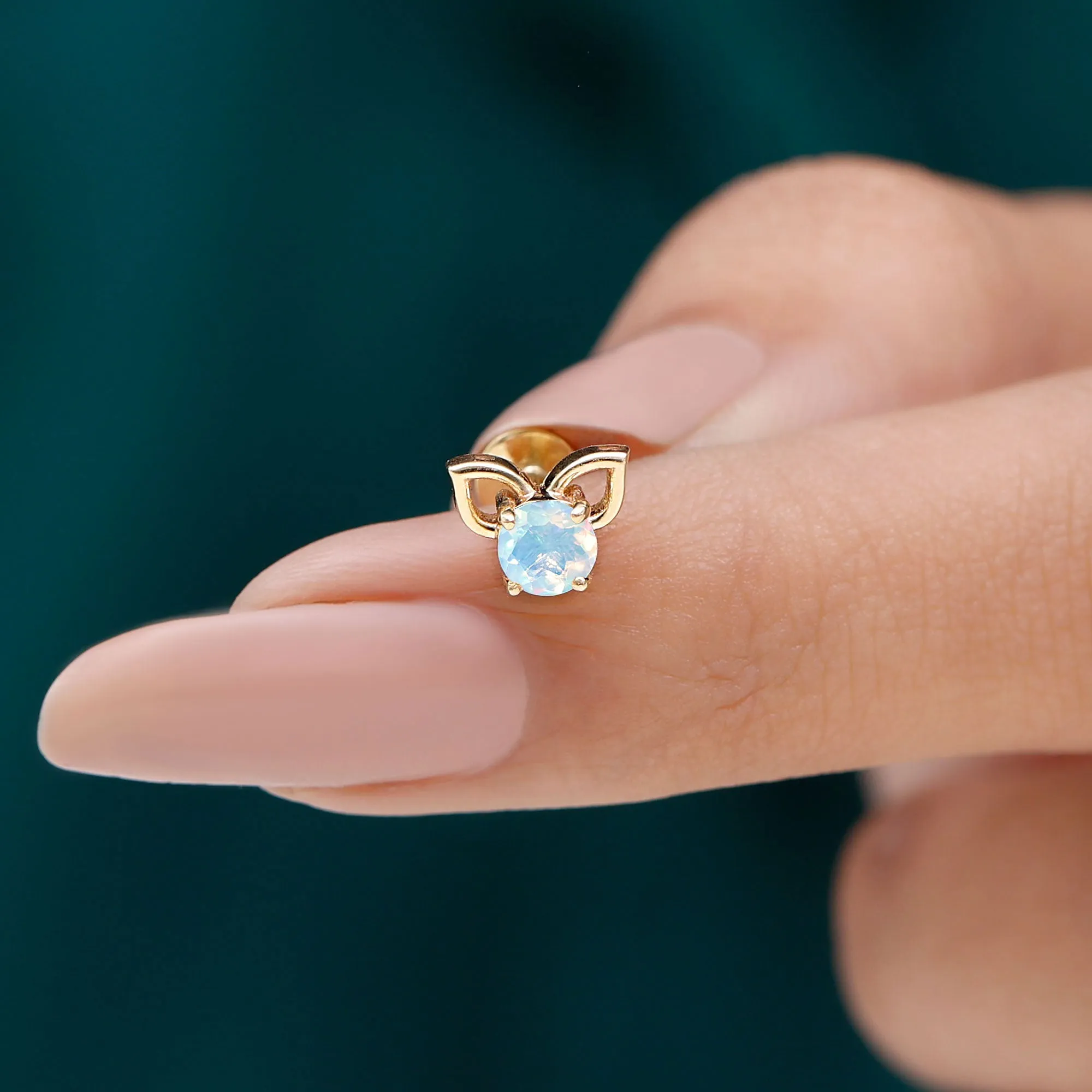 Round Ethiopian Opal Cute Cat Cartilage Earring