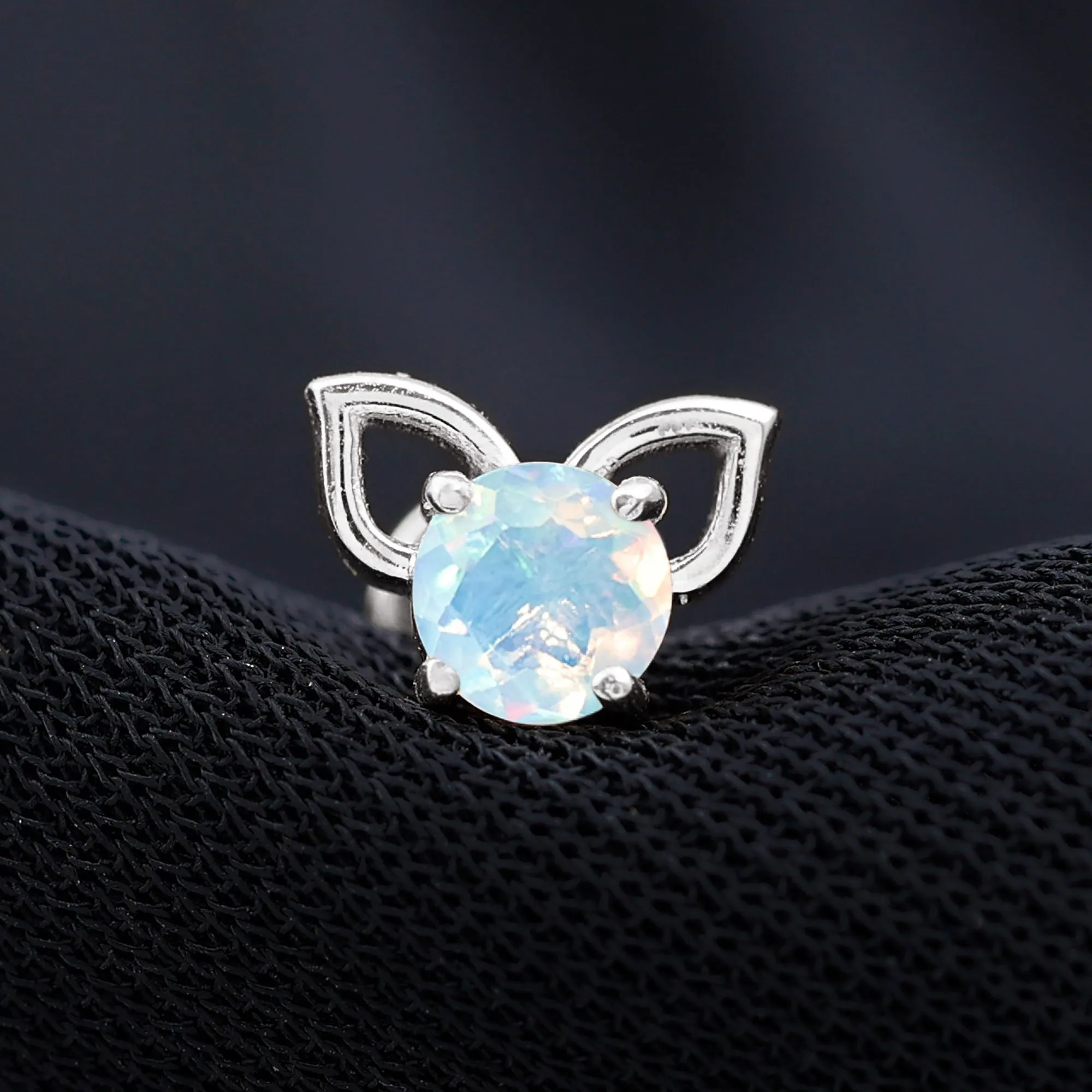 Round Ethiopian Opal Cute Cat Cartilage Earring