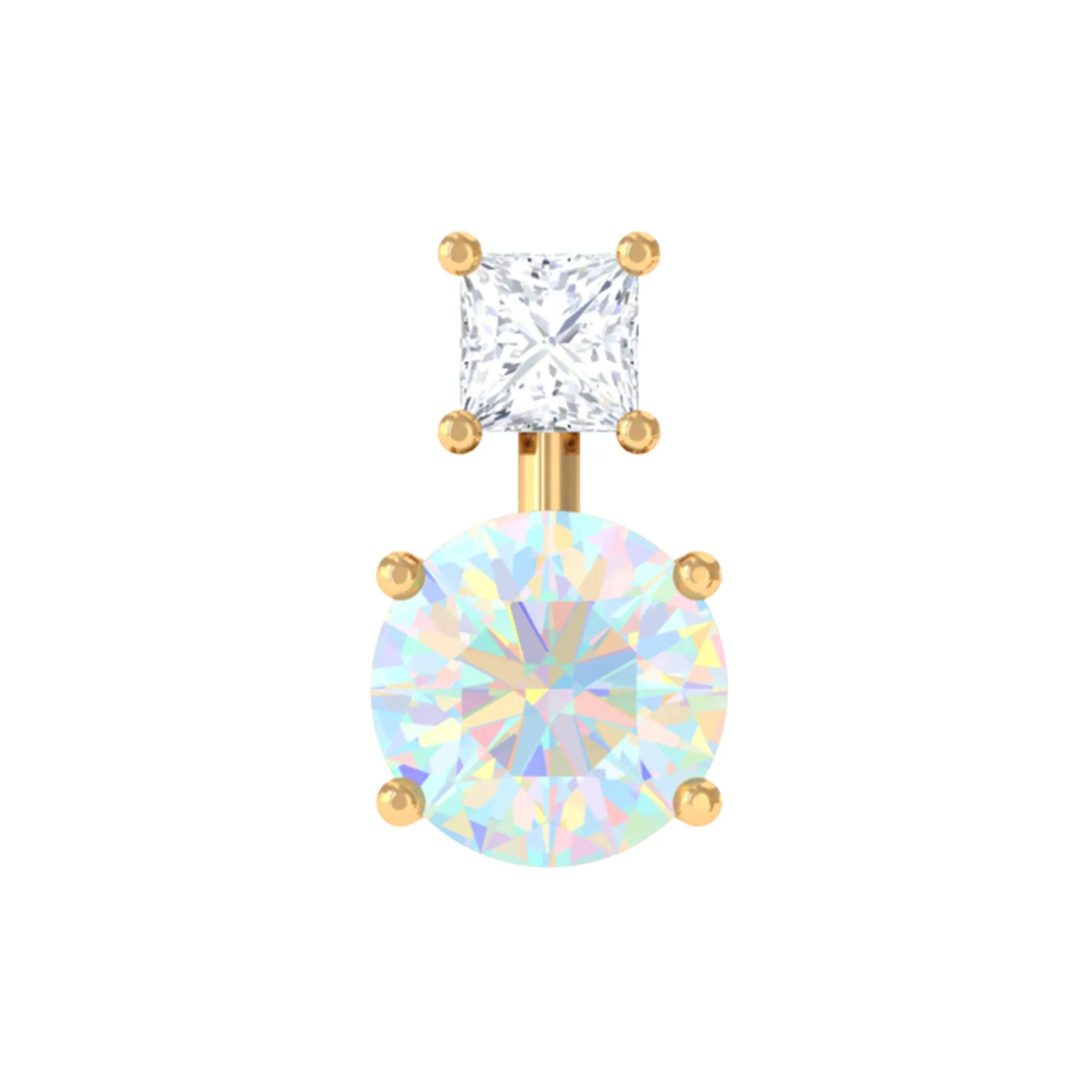 Round Ethiopian Opal Two Stone Helix Earring with Diamond