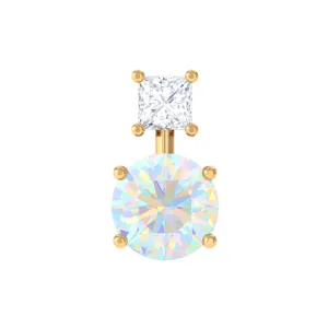 Round Ethiopian Opal Two Stone Helix Earring with Diamond