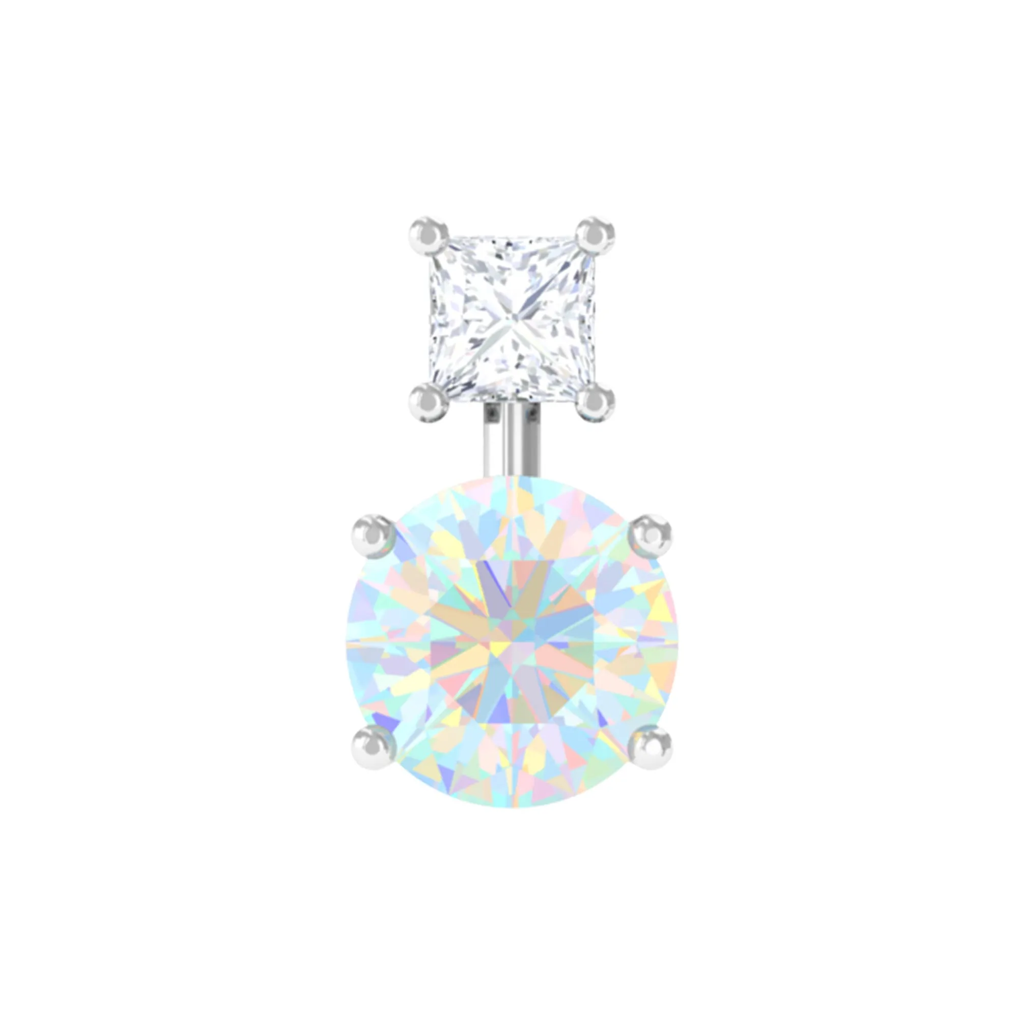 Round Ethiopian Opal Two Stone Helix Earring with Diamond