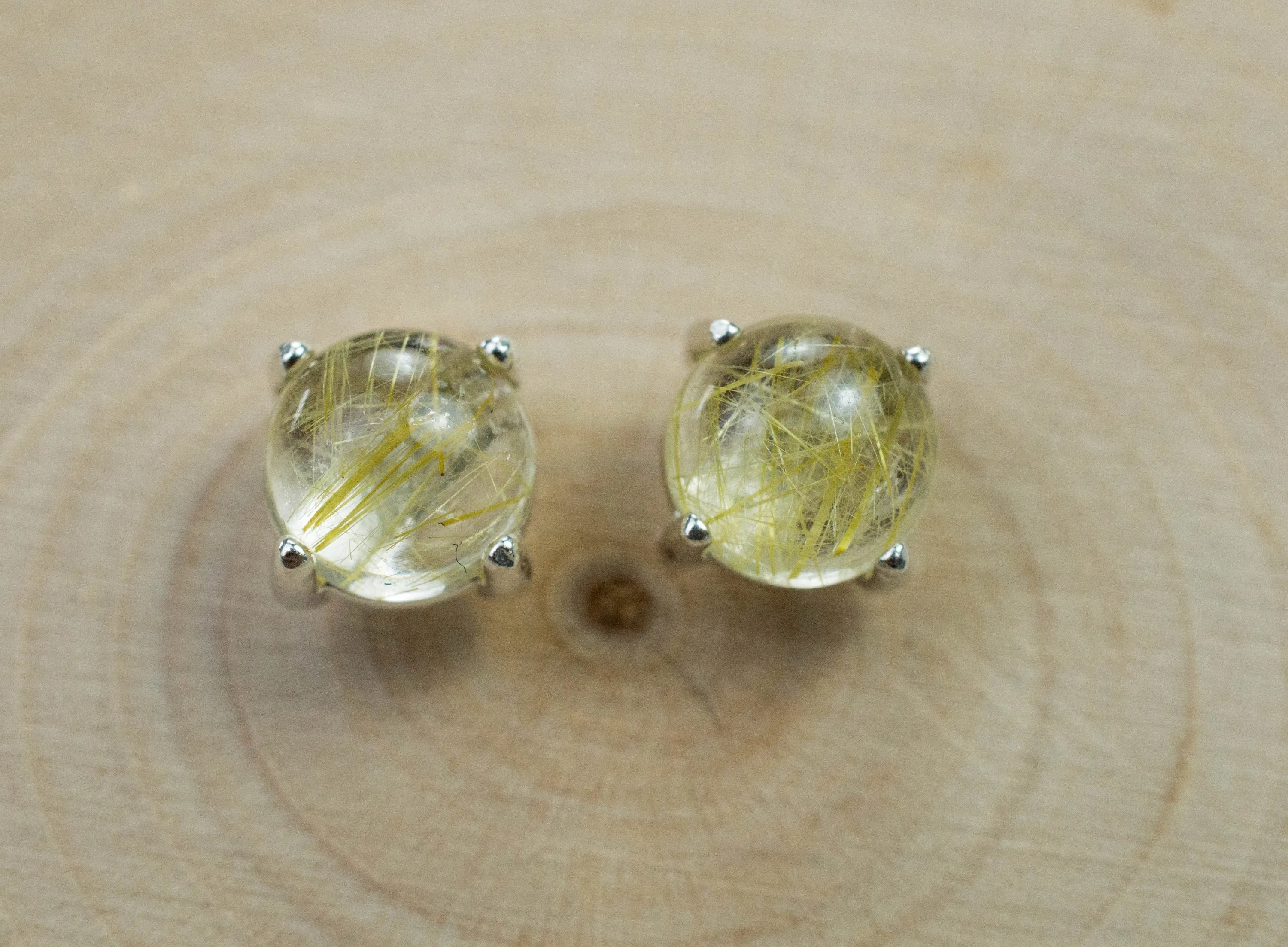 Rutilated Quartz Sterling Silver Earrings; Genuine Untreated Brazilian Quartz; 2.830cts