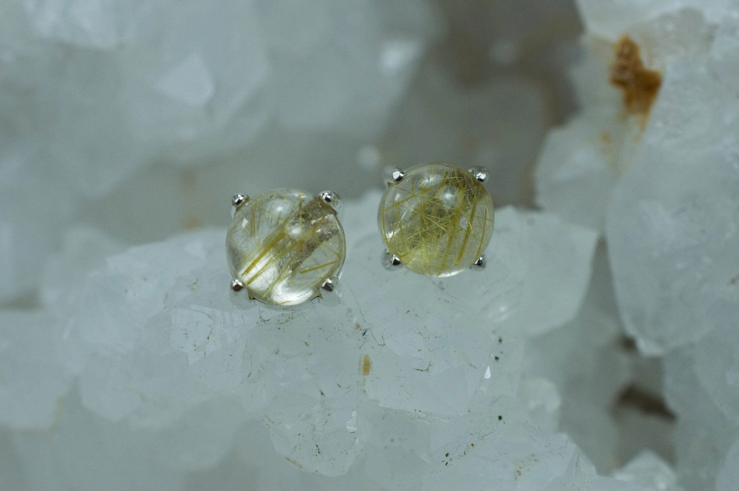 Rutilated Quartz Sterling Silver Earrings; Genuine Untreated Brazilian Quartz; 2.830cts