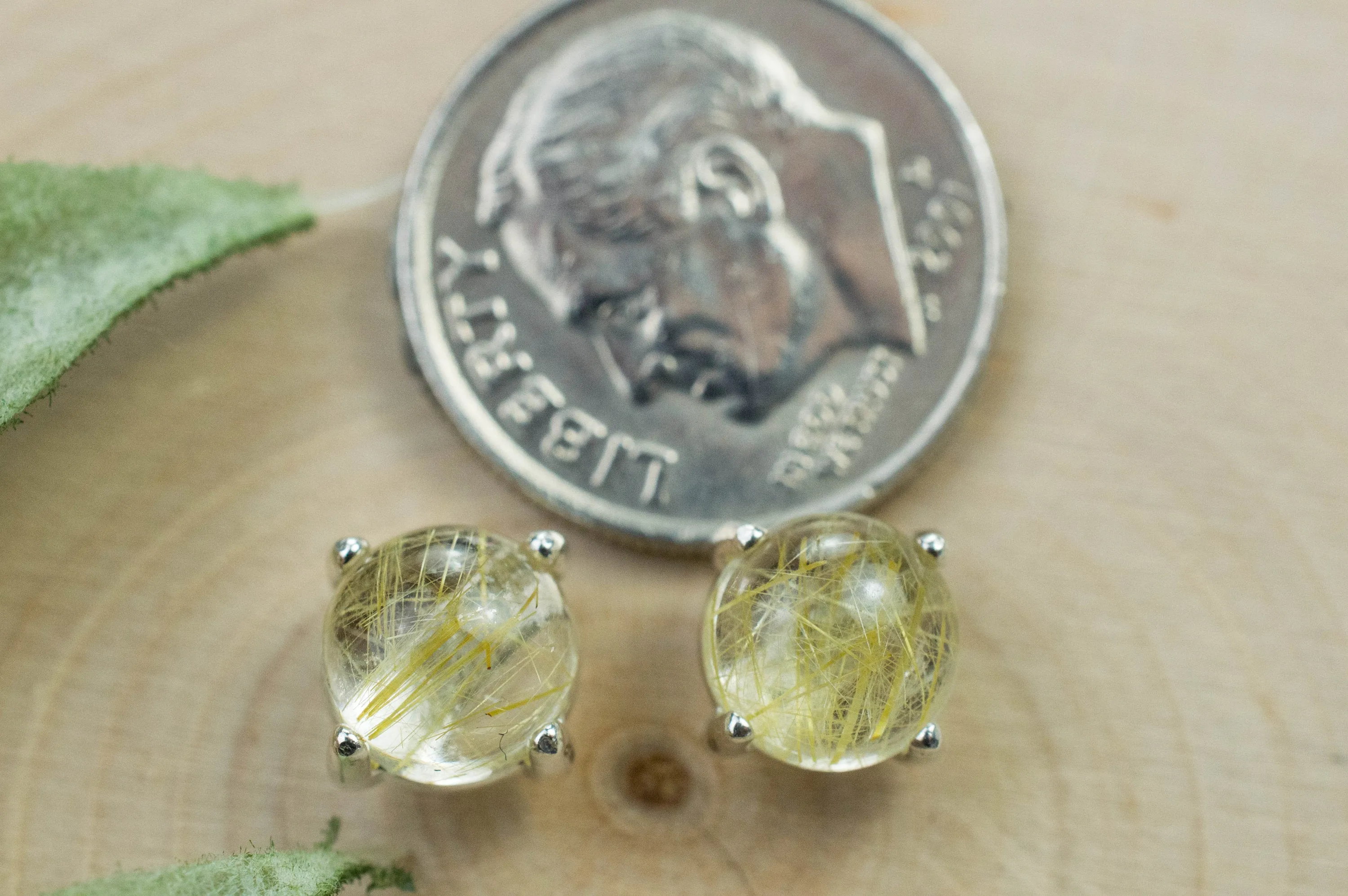 Rutilated Quartz Sterling Silver Earrings; Genuine Untreated Brazilian Quartz; 2.830cts