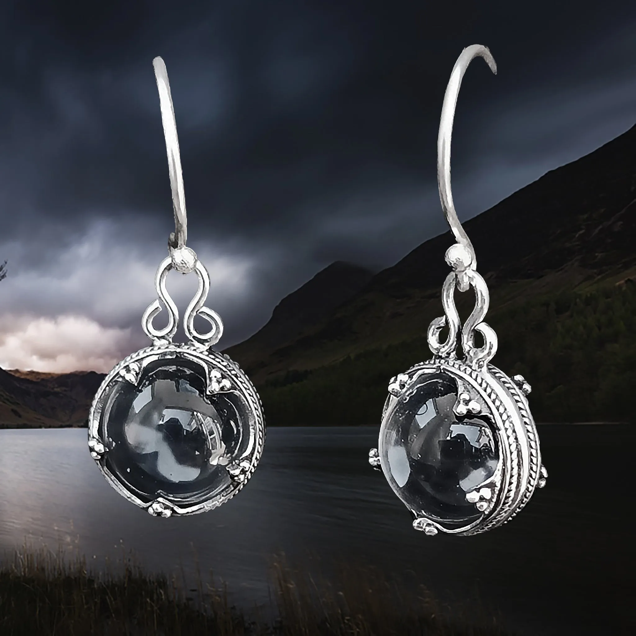 Silver Gotland Crystal Ball Earrings