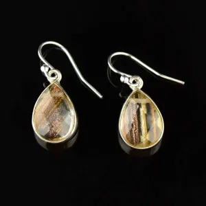 Silver Teardrop Rutilated Quartz Earrings