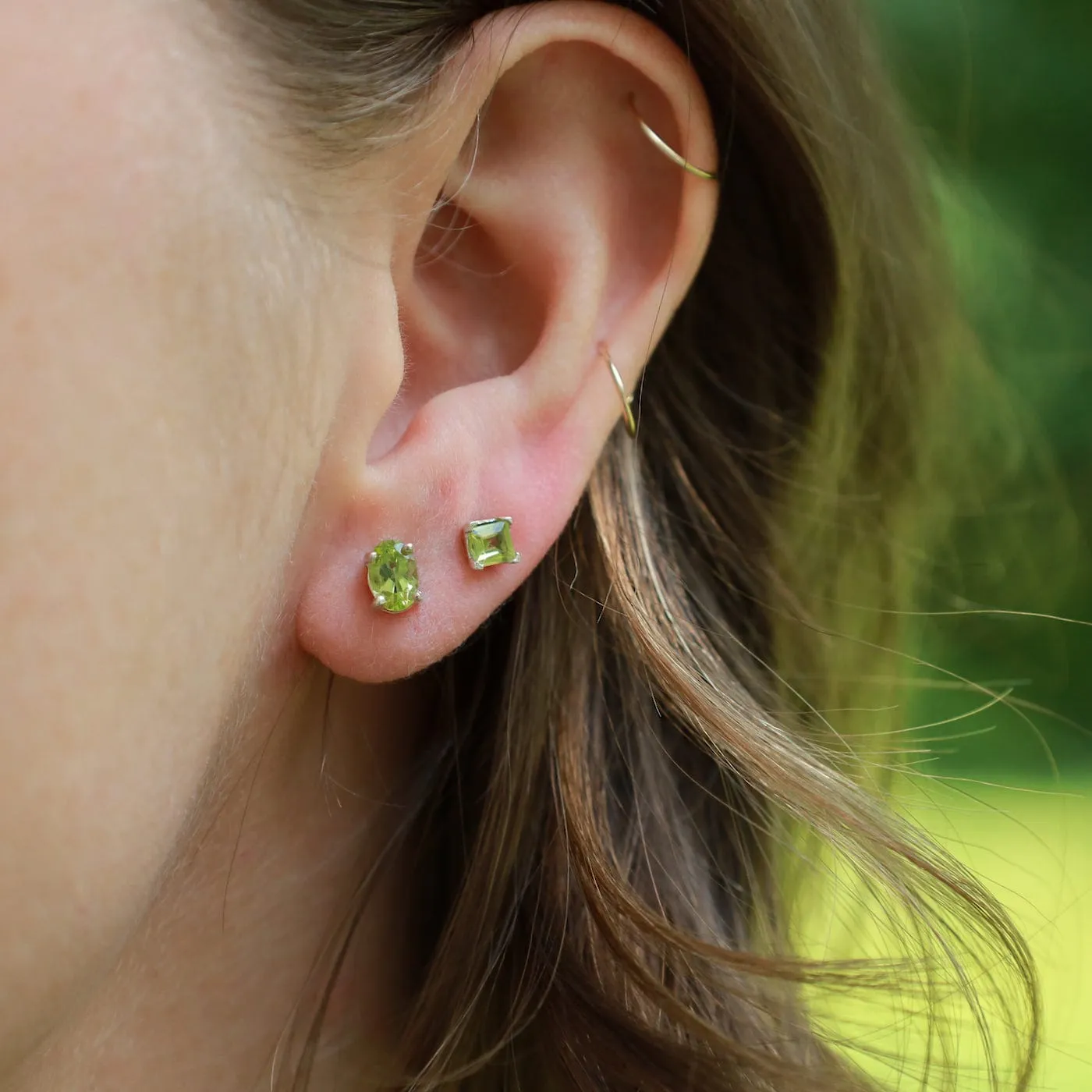 Small Square Peridot Post Earring