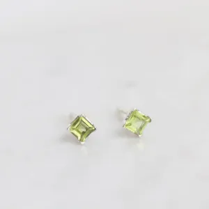 Small Square Peridot Post Earring