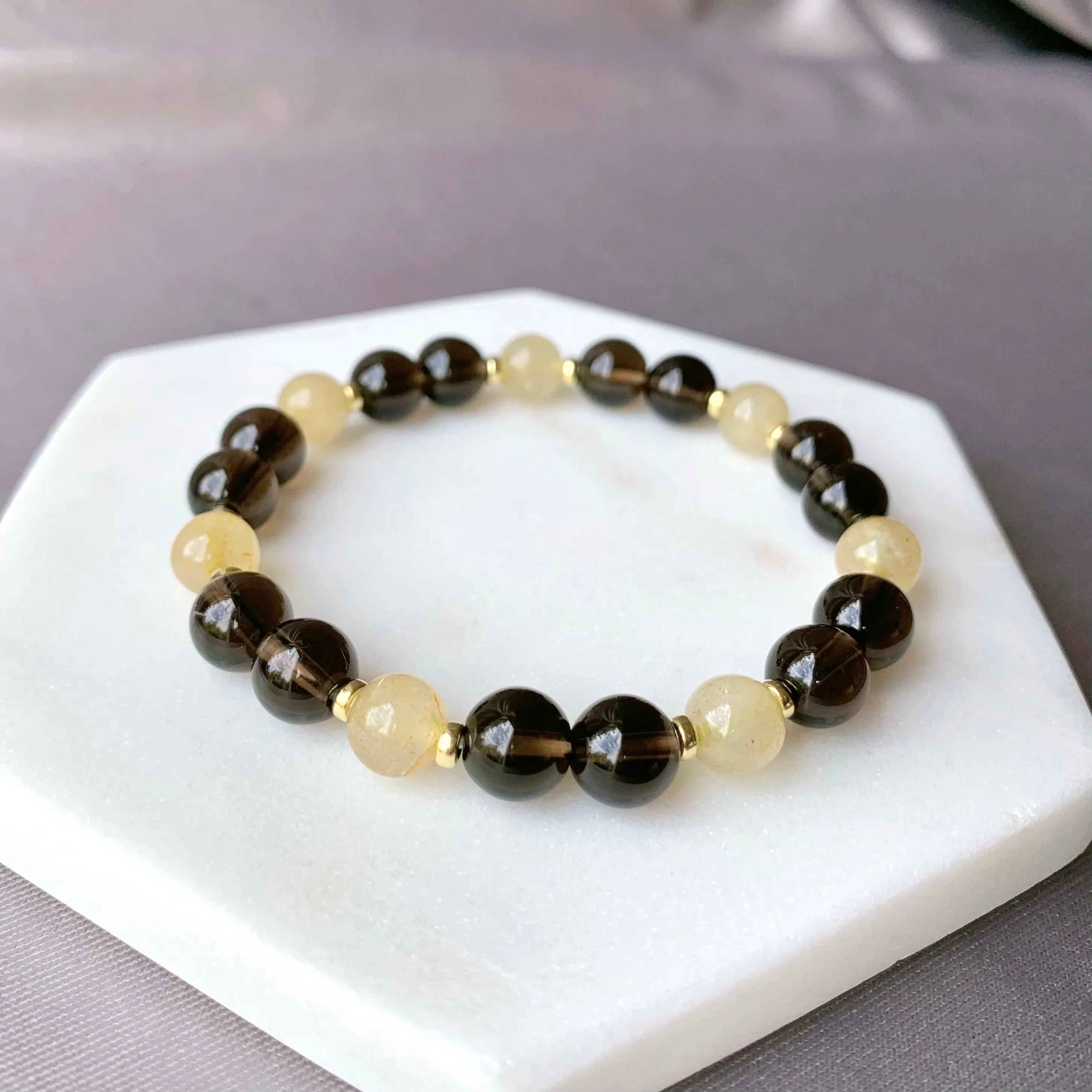 Smokey Quartz & Rutilated Citrine Gold Bracelet