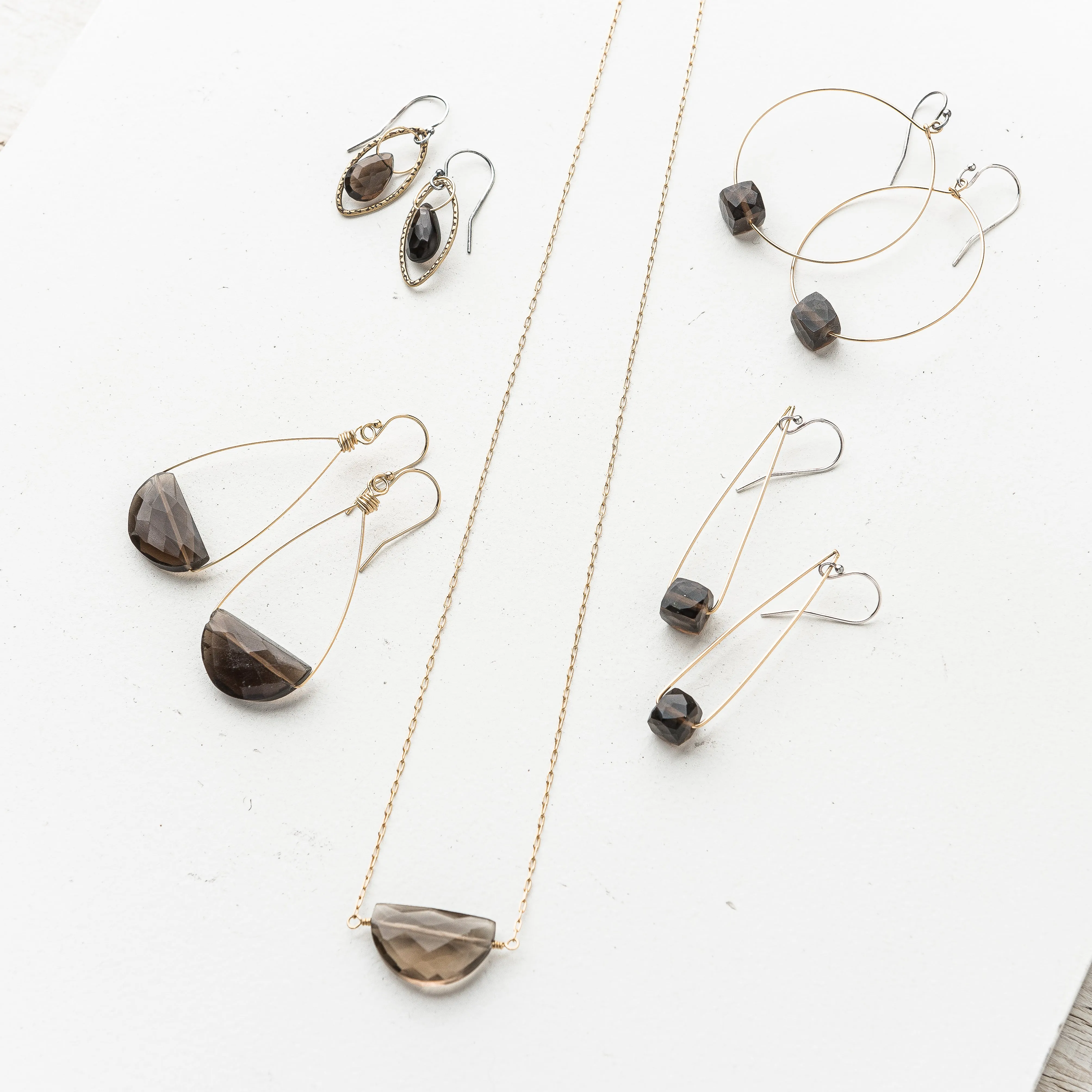 Smoky Quartz Cubist Earrings