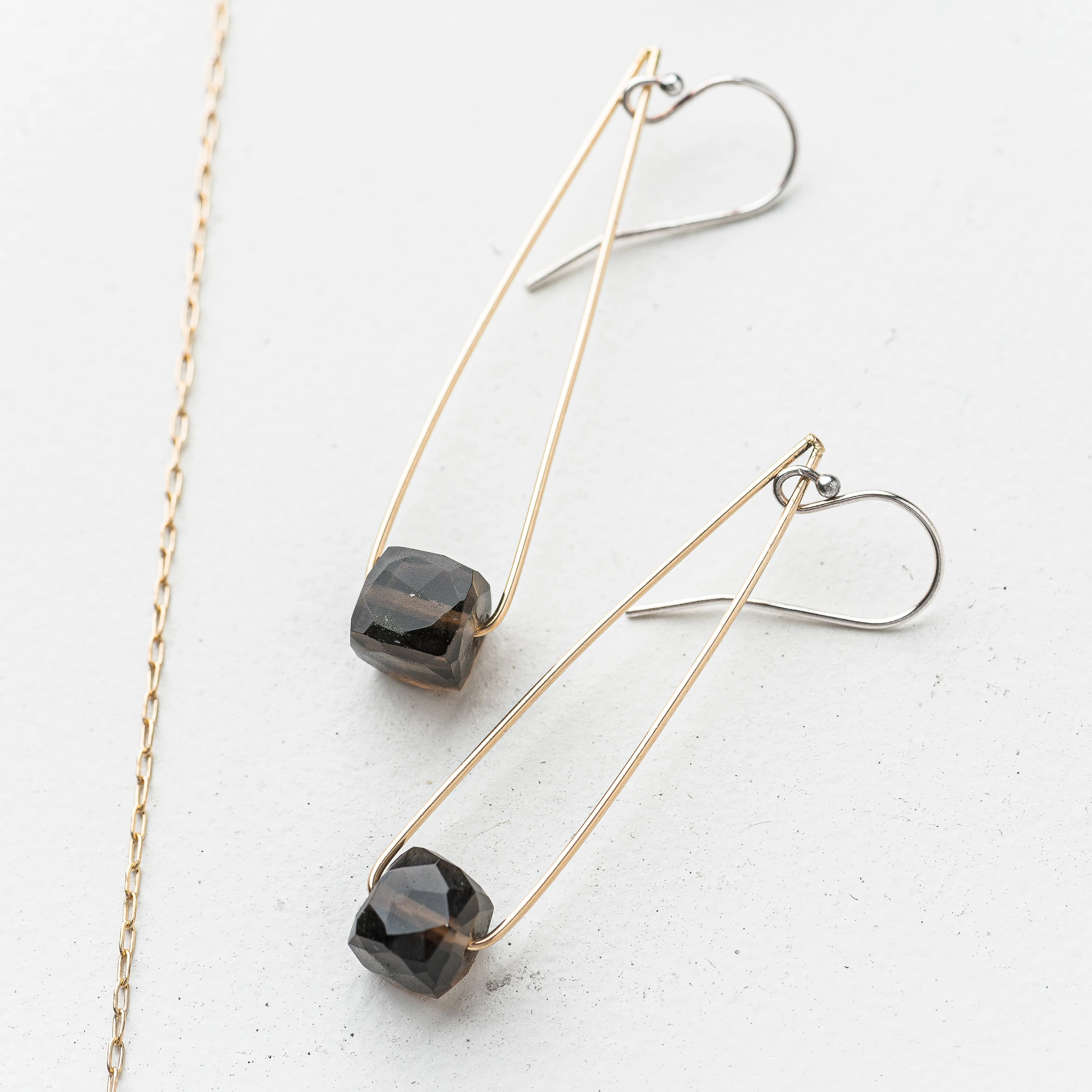 Smoky Quartz Cubist Earrings