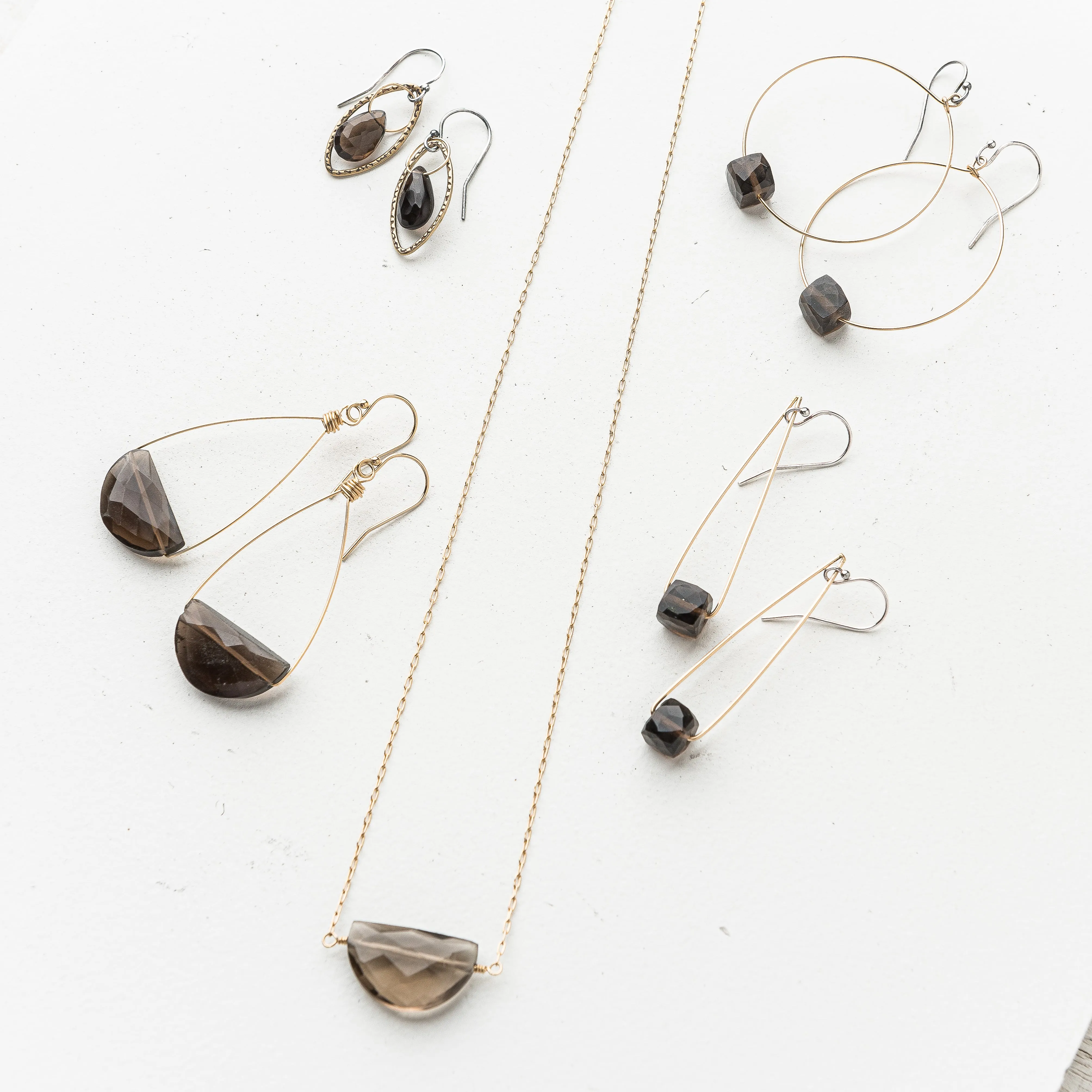 Smoky Quartz Cubist Earrings
