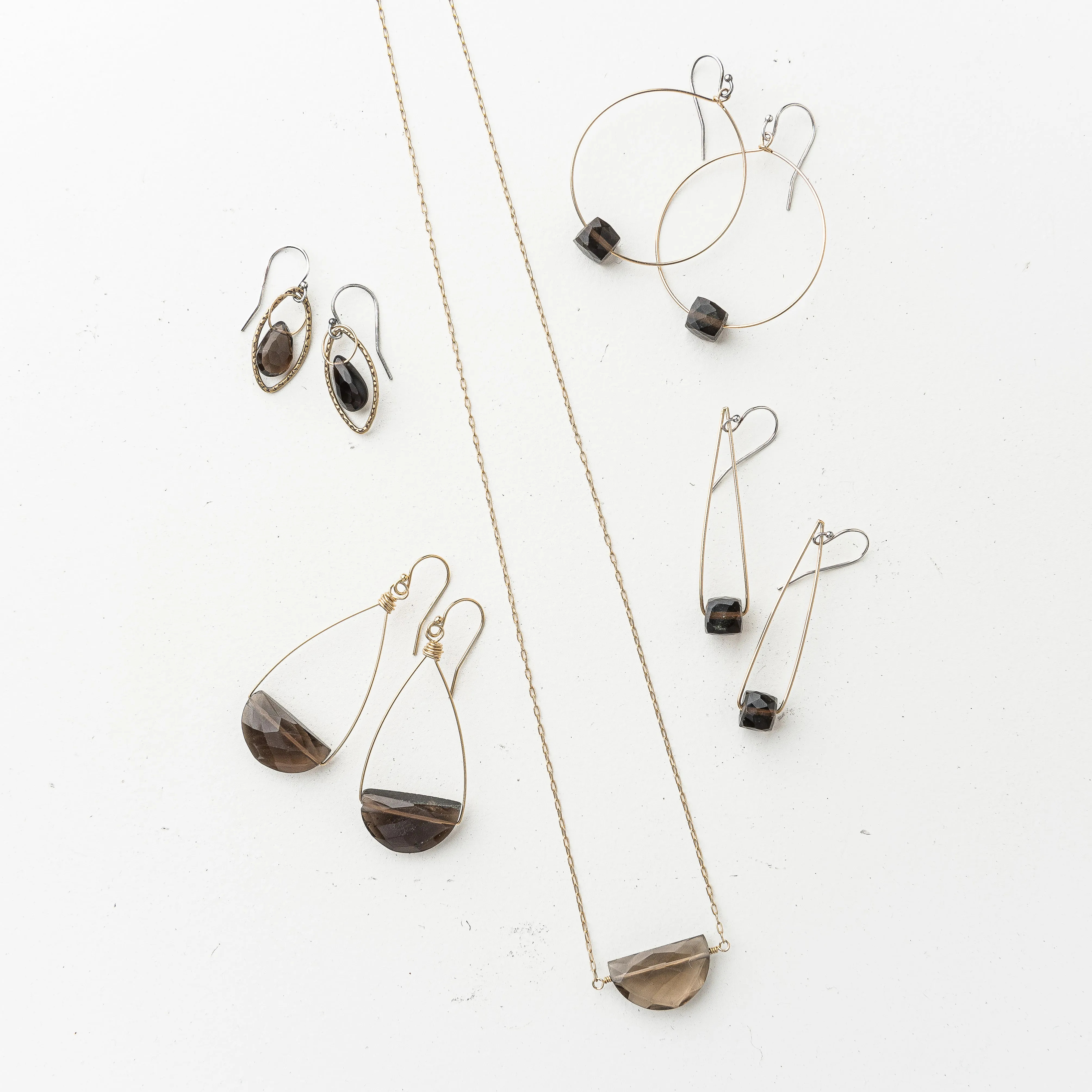 Smoky Quartz Cubist Earrings
