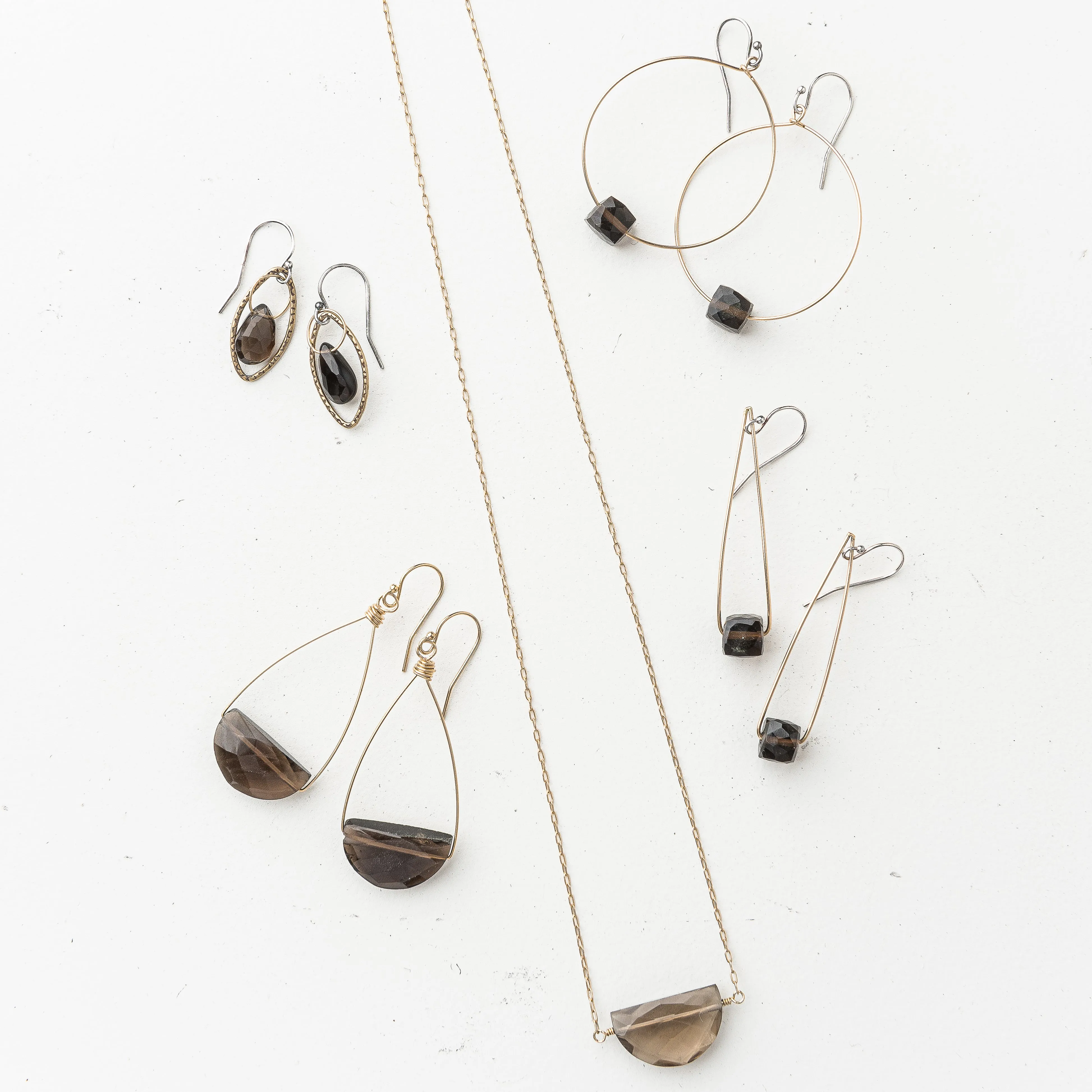 Smoky Quartz Cubist Earrings