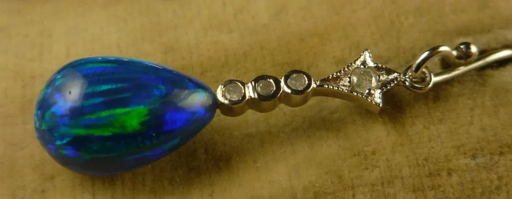 Spectacular Opal & Diamond White Gold Long Earrings