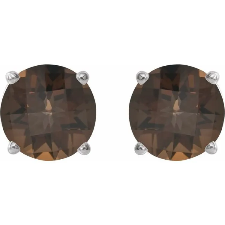 Sterling Silver 7 mm Natural Smoky Quartz Stud Earrings