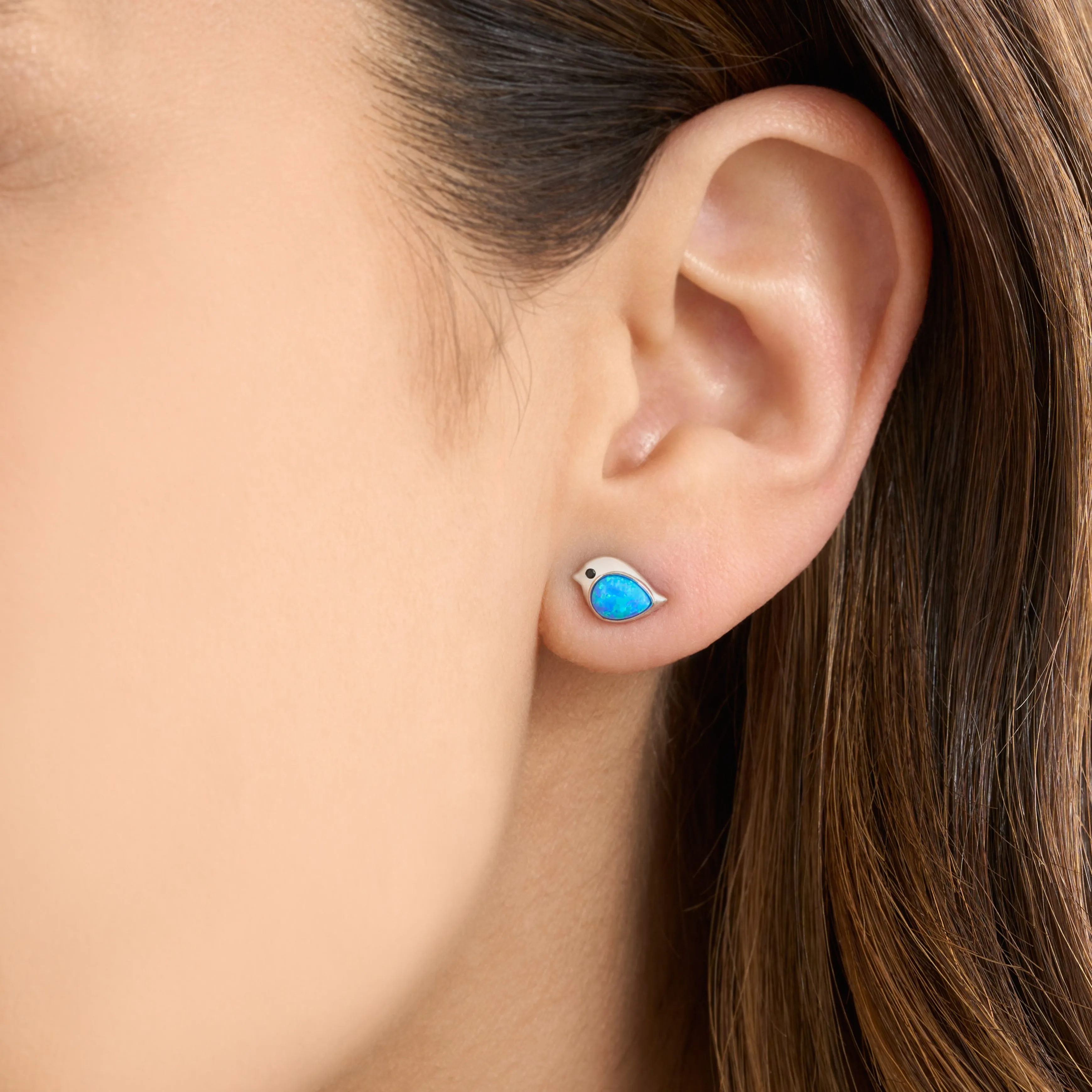 Sterling Silver Blue Opal Birdie Studs