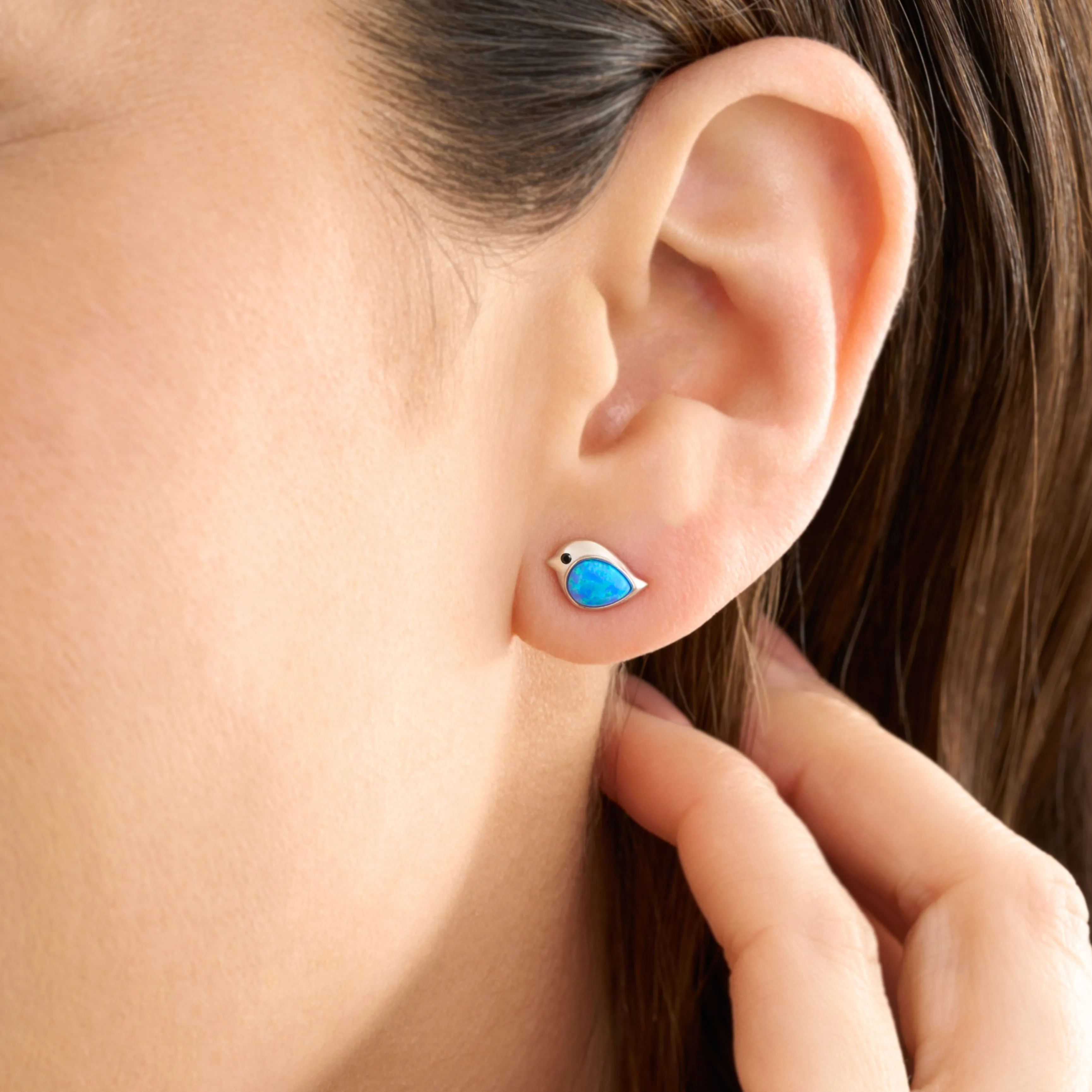 Sterling Silver Blue Opal Birdie Studs
