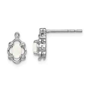 Sterling Silver Created White Opal & Diamond Accent Earrings