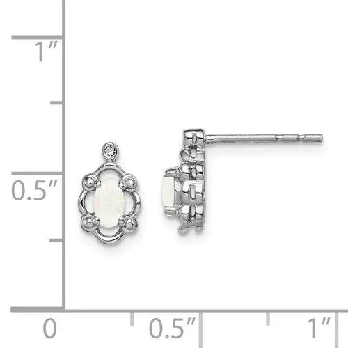 Sterling Silver Created White Opal & Diamond Accent Earrings