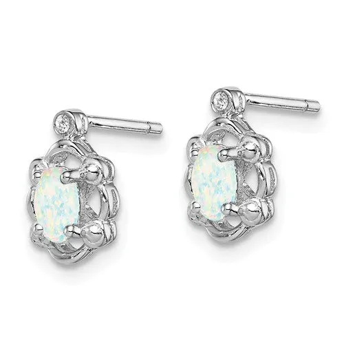 Sterling Silver Created White Opal & Diamond Accent Earrings