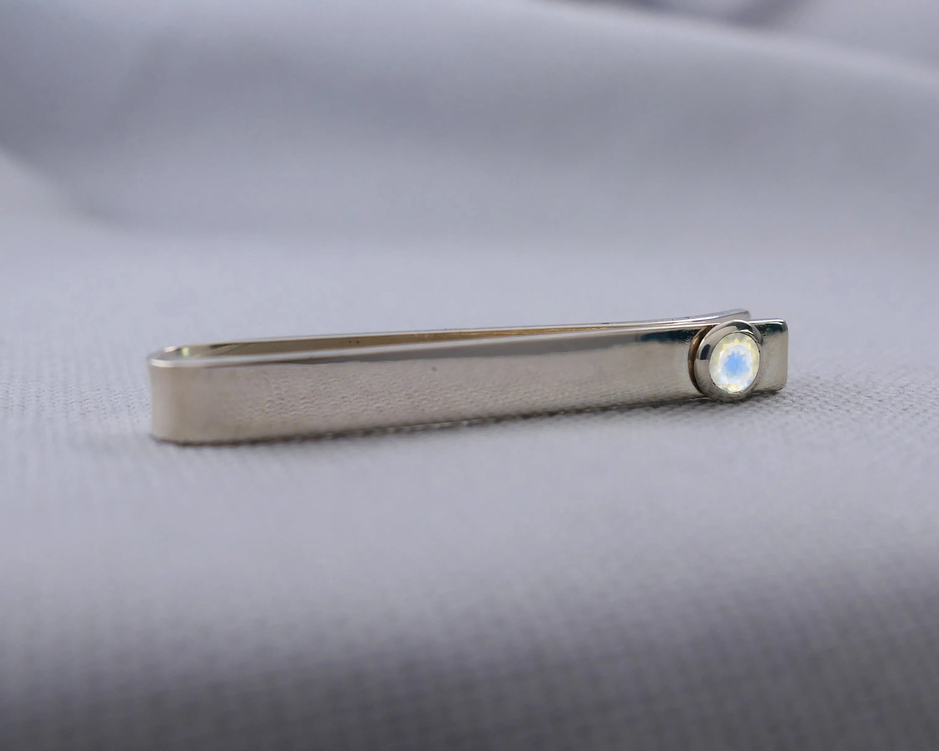 Sterling Silver Moonstone Bezel Set Slide Tie Bar