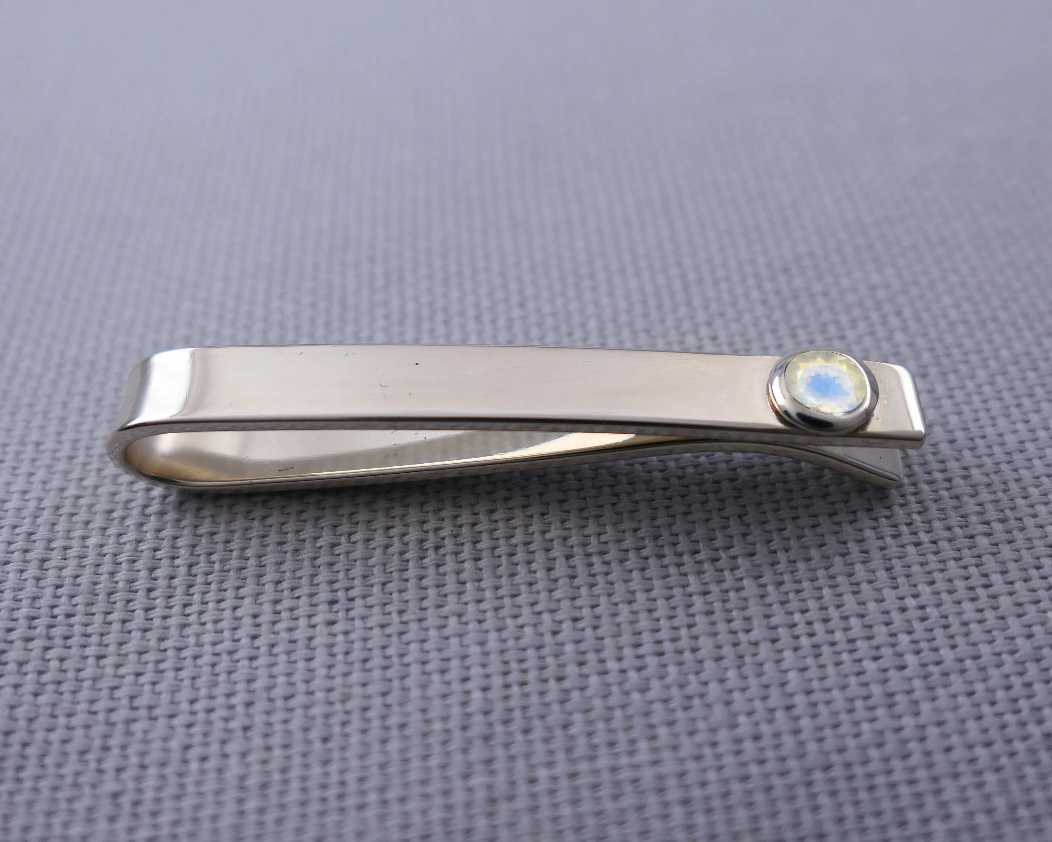 Sterling Silver Moonstone Bezel Set Slide Tie Bar