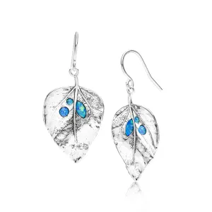 Sterling Silver Opal Leaf Earrings
