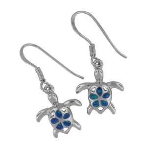 Sterling Silver Synthetic Opal Turtle Plumeria Dangle Earrings